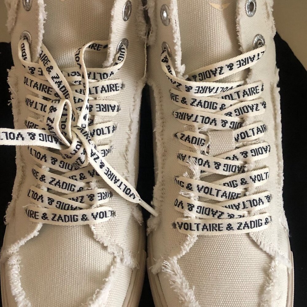 NIB ZADIG & VOLTAIRE Women's High Flash Distressed Canvas High Top Sneakers Size - Picture 8 of 14